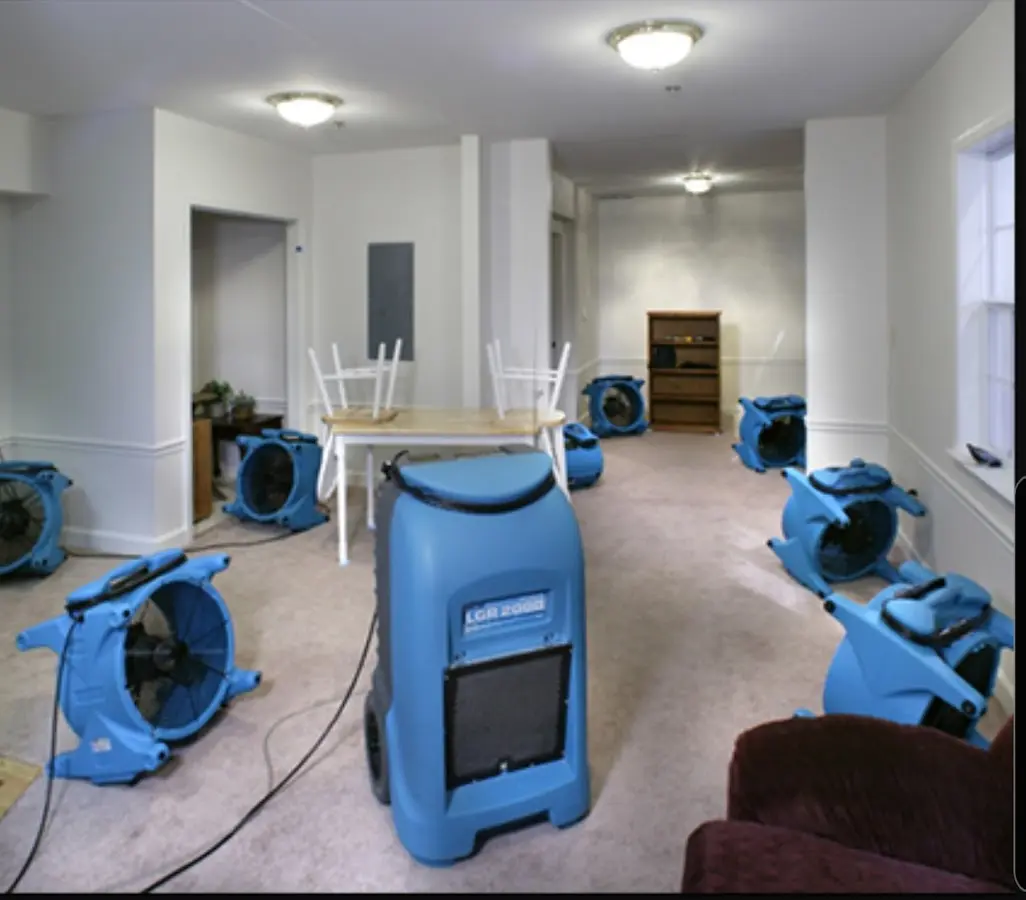 Air movers and dehumidifier setup for Water Extraction & Removal in Carlinville