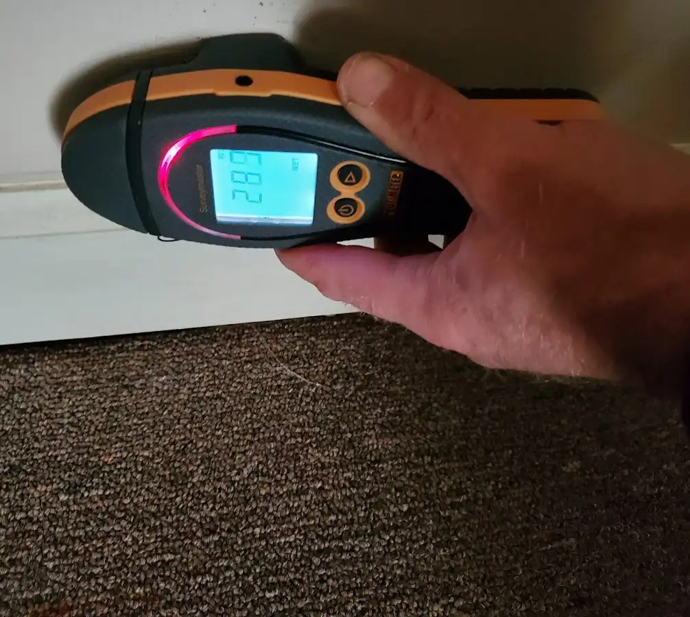 Moisture detection at baseboard during Burst Pipe Cleanup in Carlinville